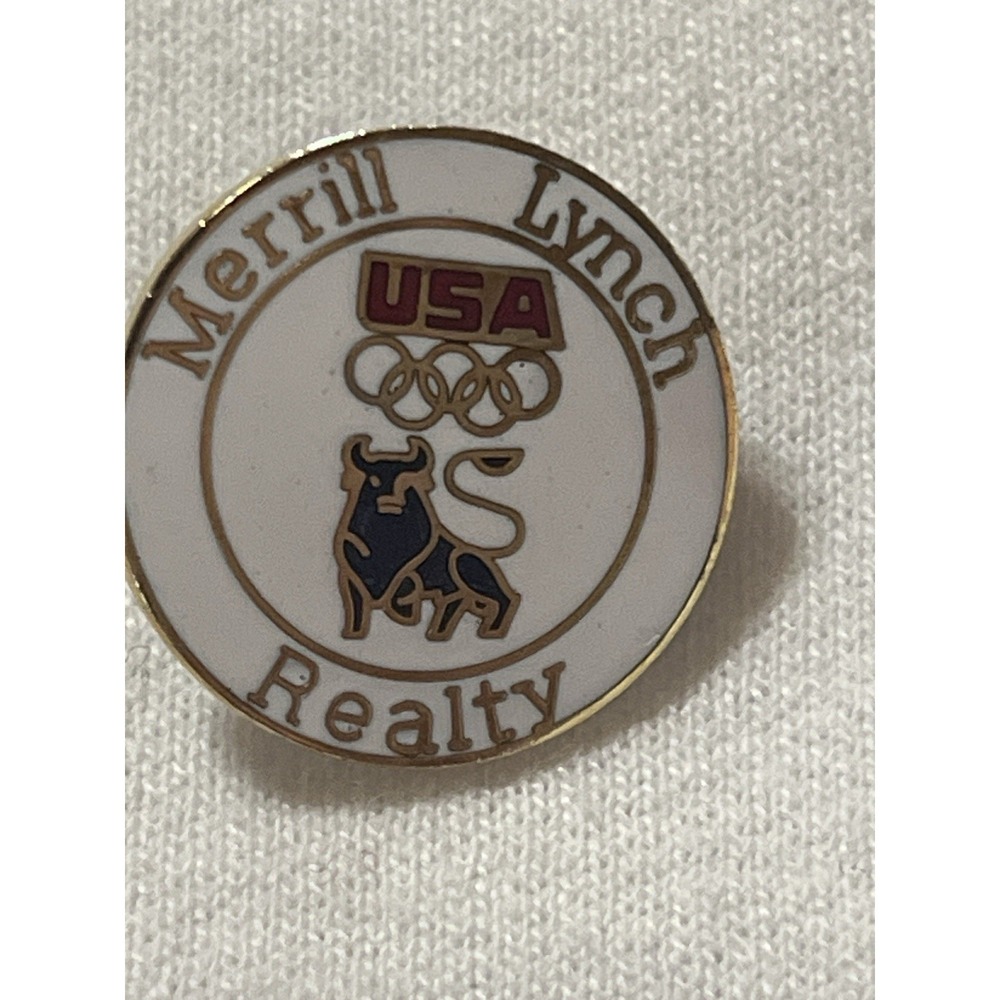 Vintage Merrill Lynch USA Olympics Enamel Lapel Pin Bull Logo